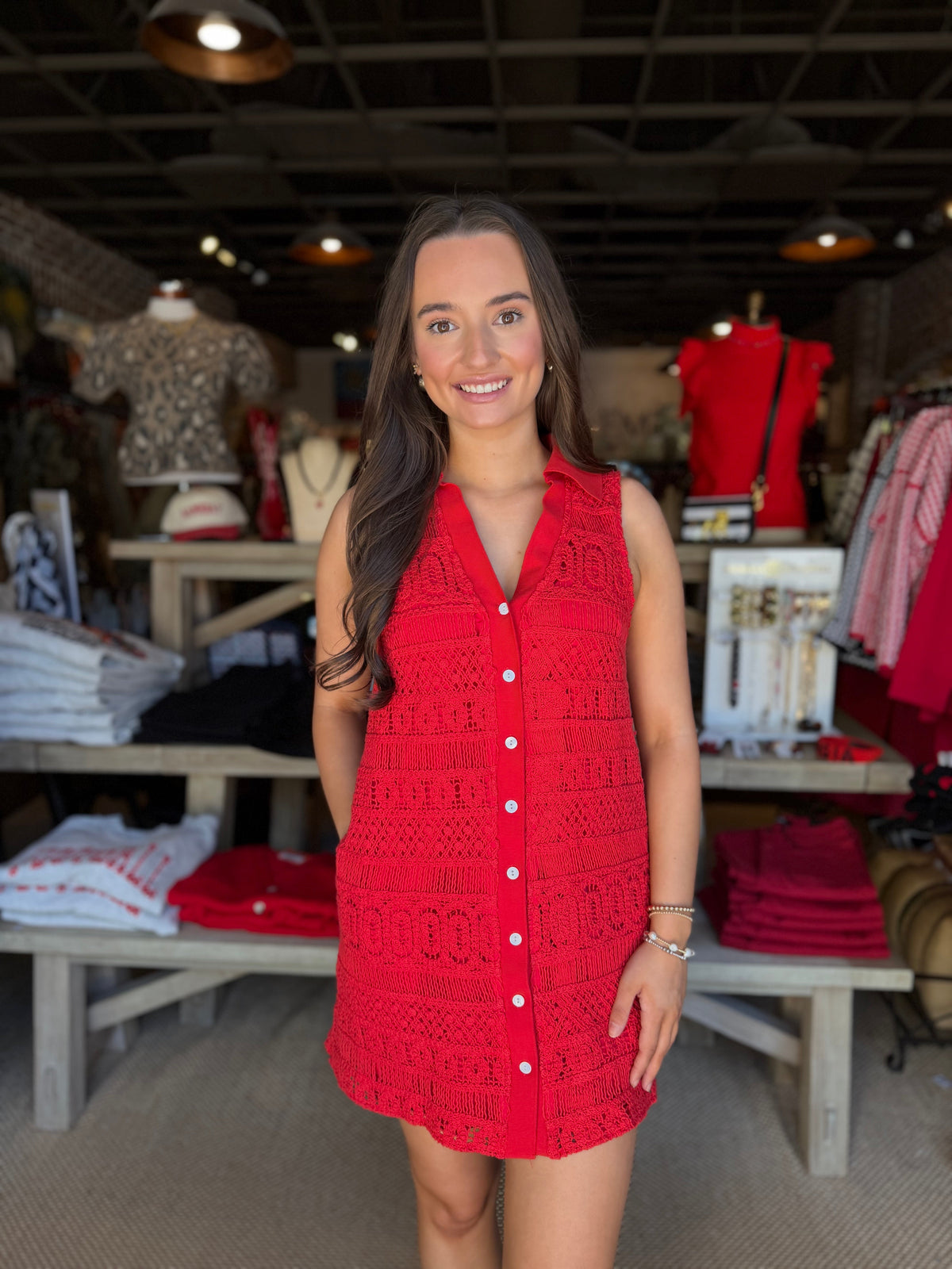 Crochet Lace Button Down Mini Dress