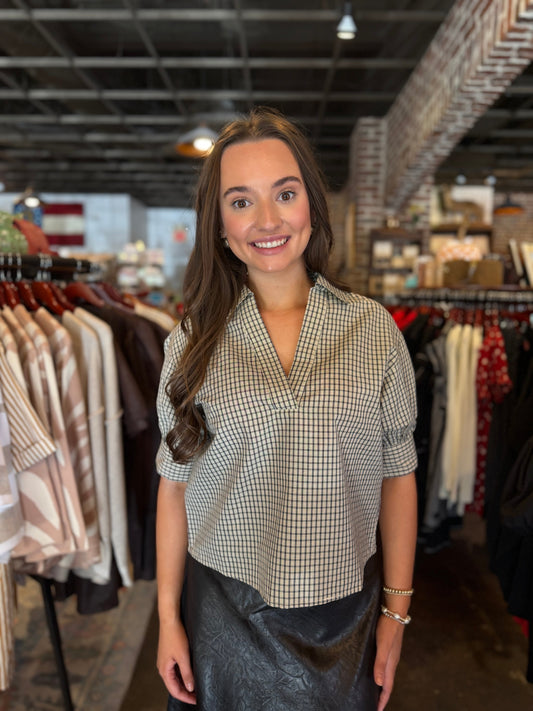 Charis Puff Sleeve Gingham Blouse